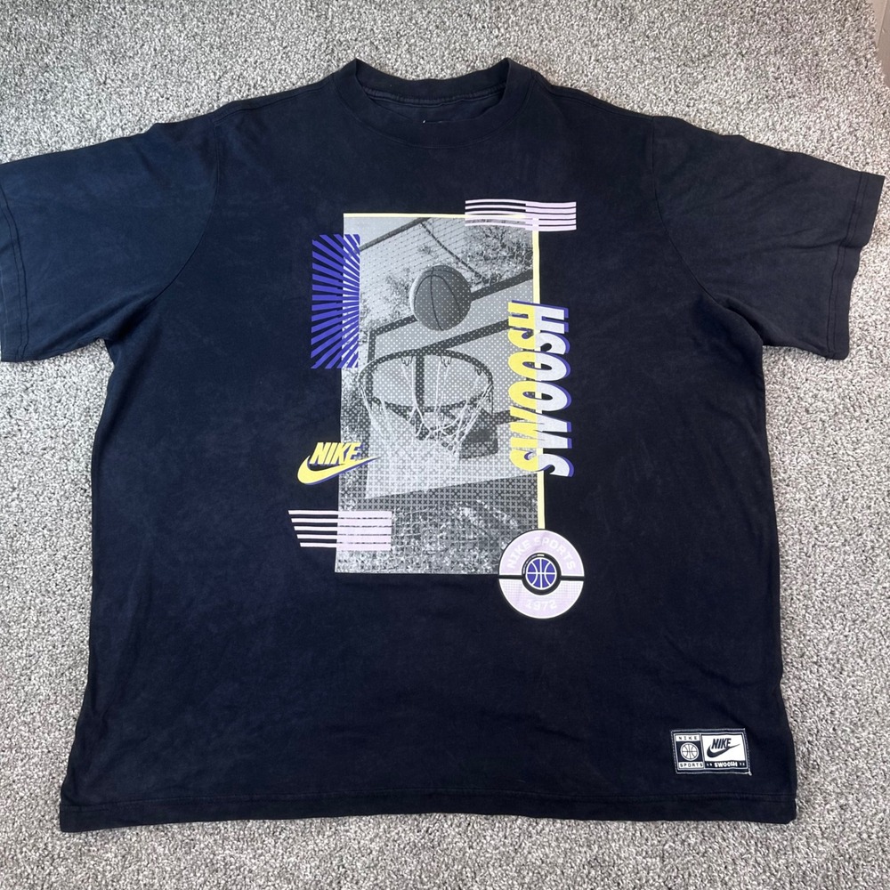 Nike T-Shirt Womens XL Black Graphic Swoosh Basketball Loose Fit HJ3634-010 NEW